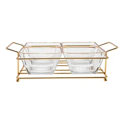 Karaca Ellis Piece Glass Breakfast Storage Container Set with Stand, Gold Transparent