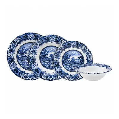 Karaca New Blue Odyssey 24-Piece Stoneware Dinner Set for People, Blue White