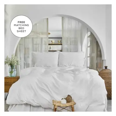 Karaca Home Elements 100% Turkish Cotton Duvet Cover Set with Bed Sheet, Single, White