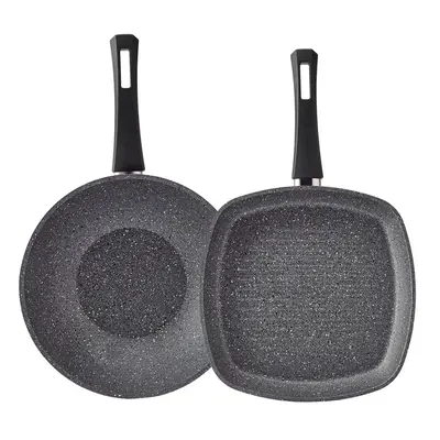 Karaca Atlas Biogranite 2-Piece Wok-Grill Set, Black