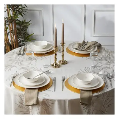 Karaca Streamline Middle 12-Piece New Generation Bone China Dinner Set for People, White Gold