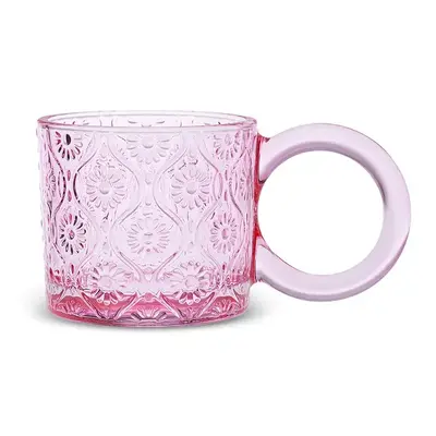 Karaca Miracle Glass Mug, 240ml, Powder Pink Circle