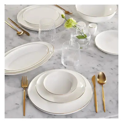 Karaca Streamline Meridian 59-Piece Bone China Dinner Set for People, White Gold