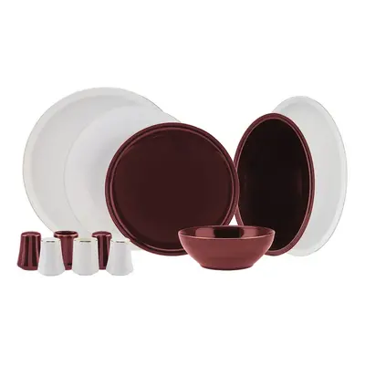 Karaca Elara 57-Piece Bone China Dinner Set for People, Red White