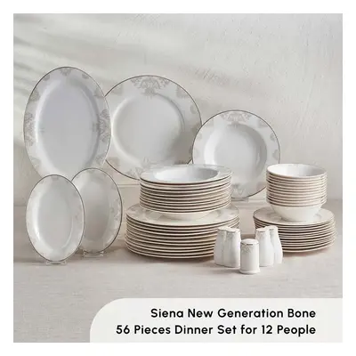 Karaca Siena 56-Piece Bone China Dinner Set for People, Gold White