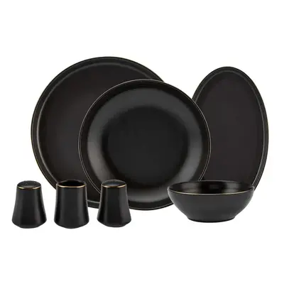 Karaca Elara 57-Piece Bone China Dinner Set for People, Matte Black Gold