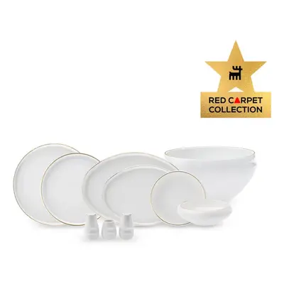 Karaca Red Carpet Collection Streamline Sunset 59-Piece Bone China Dinner Set for People, Gold W