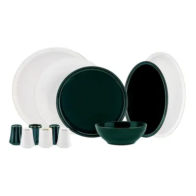 Karaca Elara 57-Piece Bone China Dinner Set for People, Green White