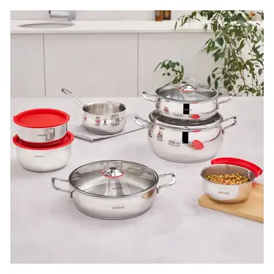 Karaca Cook & Store 13-Piece Stainless Steel Induction Cookware Set, Silver