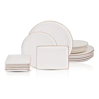 Karaca Santo 18-Piece Bone China Dinner Set for People, White Gold