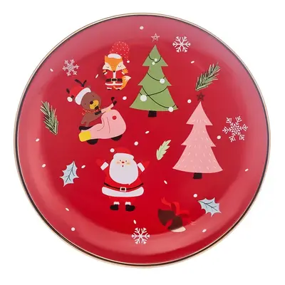 Karaca New Year Christmas New Generation Bone Golden Line Side Plate, 19.5cm, Red Multi