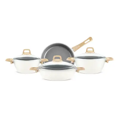 Karaca Swiss Crystal 7-Piece Non-Stick Induction Cookware Set, Creamy