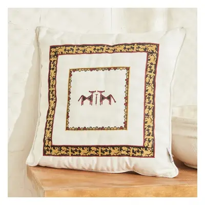 Karaca x Arslantepe Embroidered Cushion, 45cmx45cm, Mustard