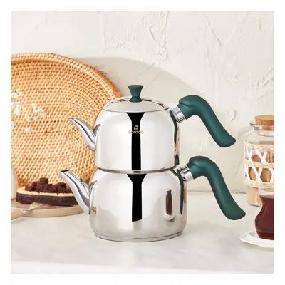 Karaca Edana Stainless Steel Induction Teapot Set, Medium, Green Silver