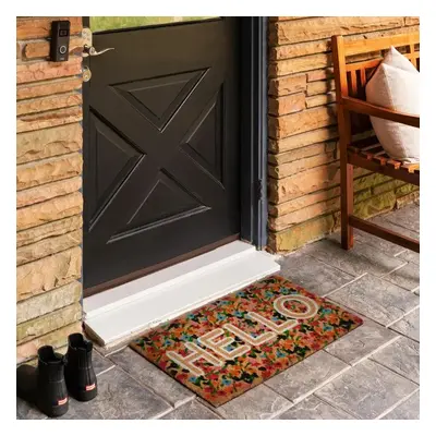 Kaşmir Rugs 7/24 Colourful Floral Hello Coco Door Mat, 45cmx75cm, Multi