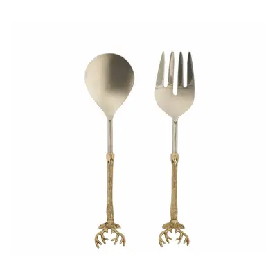 Karaca Roe 2-Piece Stainless Steel Serving Spoon and Serving Fork, 27cm, Gold