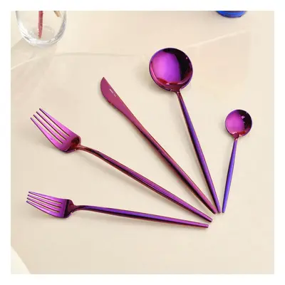 Karaca Jupiter 30-Piece Stainless Steel Cutlery Set for People, Shiny Purple