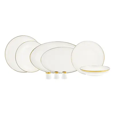 Karaca Eclipse 57-Piece Bone China Dinner Set for People, White Gold