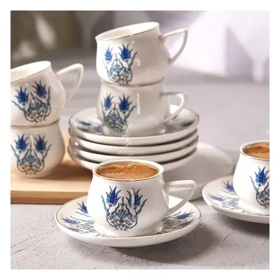 Karaca İznik 12-Piece Porcelain Espresso Turkish Coffee Cup Set for People, 100ml, Multi