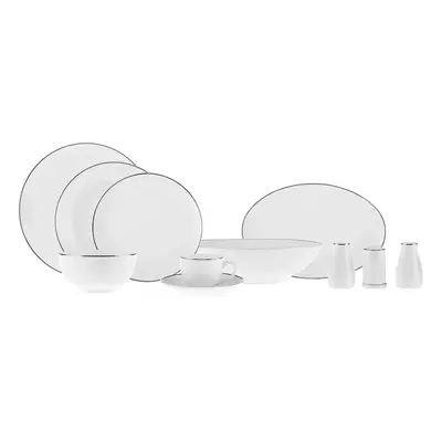 Karaca Rowan 69-Piece Bone China Dinner Set for People, White Platinum