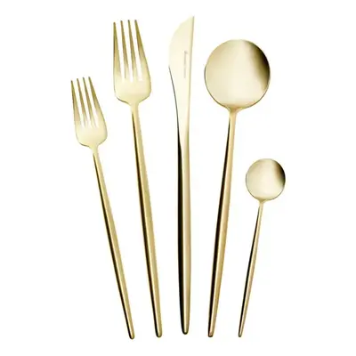 Karaca Jupiter 30-Piece Stainless Steel Cutlery Set for People, Shiny Champagne Gold