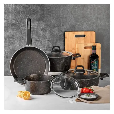 Karaca Blackgold Biogranite 7-Piece Non-Stick Cookware Set, Black Gold