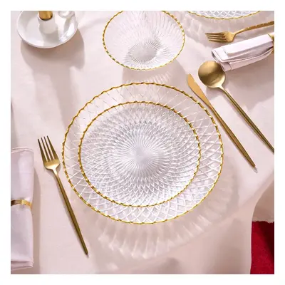 Karaca Zelazo Gold Rim 18-Piece Glass Dinner Set for People, Gold