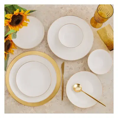 Karaca Alicia 24-Piece Porcelain Dinner Set for People, White Gold