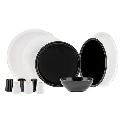 Karaca Elara 57-Piece Bone China Dinner Set for People, Black White