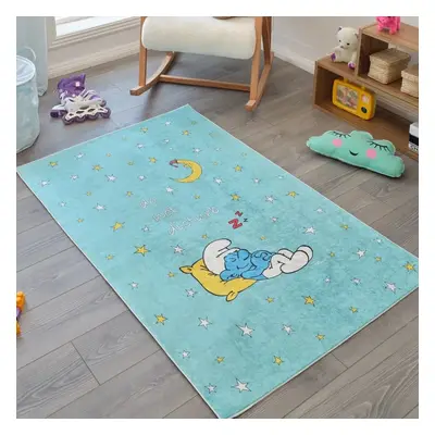 Kaşmir Rugs Smurfs Decorative Art Children and Young Rug, 100cmx150cm, Blue