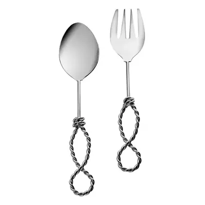 Karaca Rope Serving Spoon and Fork Set, Silver