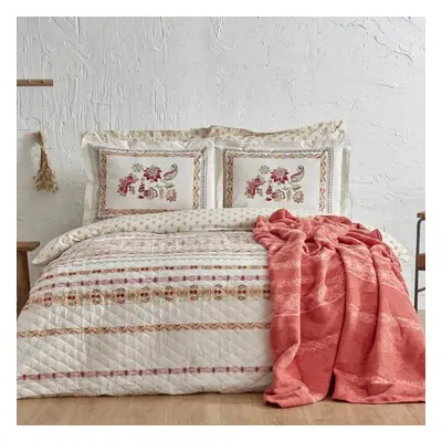 Karaca Home Keira Summer 100% Turkish Cotton Duvet Cover Set with Bed Sheet, Double, Pomegranate