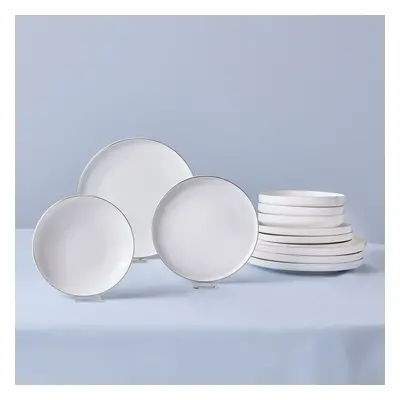 Karaca Streamline New Saturn 12-Piece Bone China Dinner Set for People, Gold