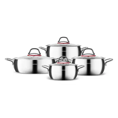 Karaca Emirgan 8-Piece Stainless Steel Induction Cookware Set, Silver Red