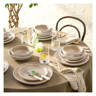 Karaca Abby 24-Piece Stoneware Dinner Set for People, Cream