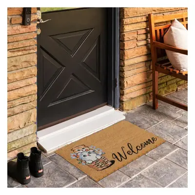 Kaşmir Rugs 7/24 Cat Welcome Coco Door Mat, 45cmx75cm, Multi