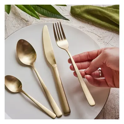 Karaca Nimbus 16-Piece Stainless Steel Cutlery Set for People, Champagne Gold