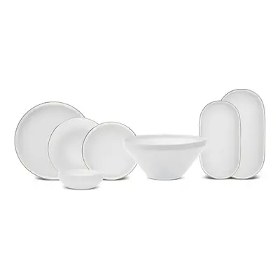 Karaca Streamline Saturn 19-Piece New Generation Bone China Dinner Set for People, White Gold