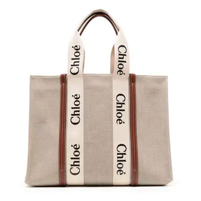 CHLOÉ - Woody Large Canvas And Leather Tote Bag