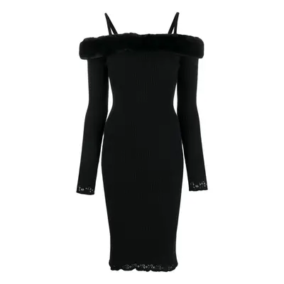 BLUMARINE - Faux Fur Neck Midi Dress