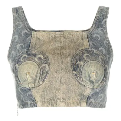 MARINE SERRE - Denim Cropped Bustier