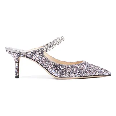 JIMMY CHOO - Bing Crystal Strap Glitter Heel Mules