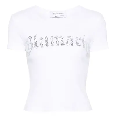 BLUMARINE - Logo Ribbed Cotton Cropped T-shirt