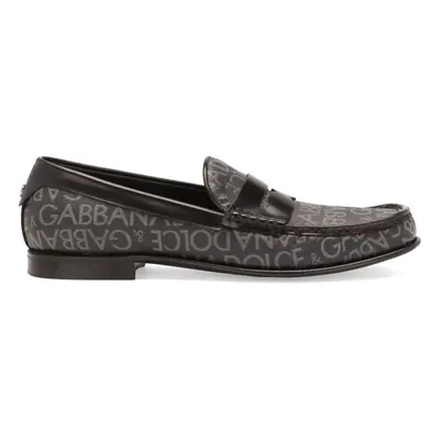 DOLCE & GABBANA - Allover Logo Leather Loafers