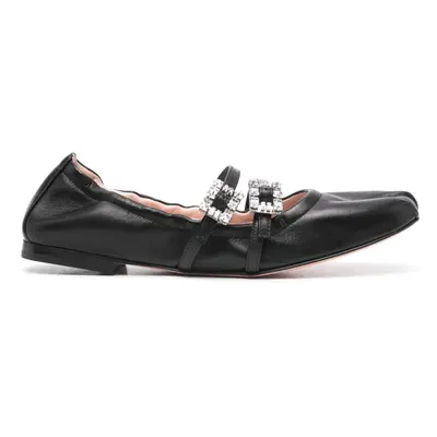 ROGER VIVIER - Mini Strap Strass Leather Ballet Flats