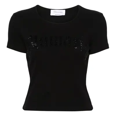 BLUMARINE - Logo Ribbed Cotton Cropped T-shirt