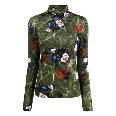 DRIES VAN NOTEN - Rose Print Velvet Turtleneck Sweater