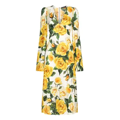 DOLCE & GABBANA - Rose Printed Organzino Silk Midi Dress