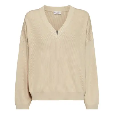 BRUNELLO CUCINELLI - Cotton V-necked Sweater