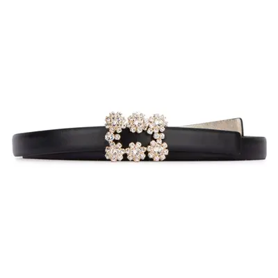 ROGER VIVIER - Flower Strass Buckle Leather Belt